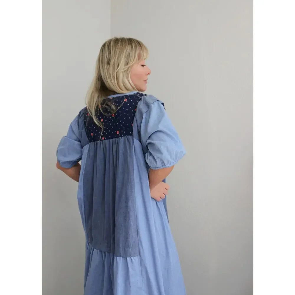 1970's Vintage Chambray Prairie Tent Dress ~Women's Ones Size Fits Most XS SM MD - Picture 9 of 10